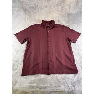 Haggar Shirt Men's XL Burgundy Button down dress up shirt with stripes